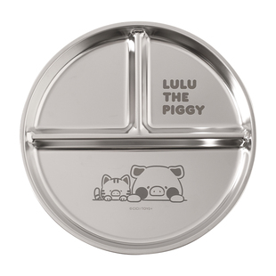 川岛屋&LuLu猪联名 儿童分格餐盘子不锈钢防摔幼儿园宝宝餐具套装