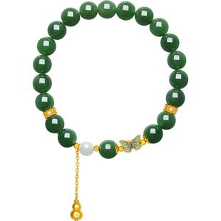 周六福和田碧玉手链蝴蝶结葫芦中国风手串手饰S925节日礼物