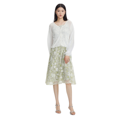 s.deer绣花网纱针织吊带连衣裙