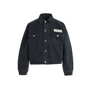 PMW 400G硬挺珠地法式工装夹克做旧复古印花水洗褪色质感春秋外套