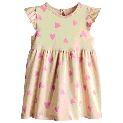 印花圆领飞袖及膝公主裙