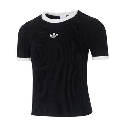 阿迪达斯三叶草T恤女装2026秋季新款黑色运动修身短袖T恤KS6110