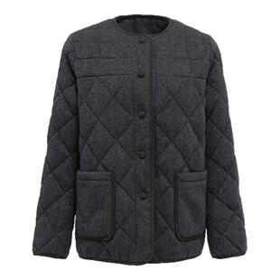 绵羊毛90鹅绒无领羽绒服女圆领菱形加厚保暖外套时尚百搭女士上衣