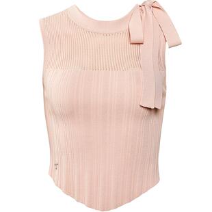 明星同款糖力 元气减龄 夏季粉色绑带镂空无袖针织衫上衣女短款