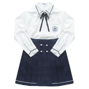 阿车家的大码jk原创仁川艺高白色长短袖衬衫绀色裙韩式学院风套装