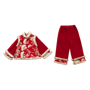 女童年服冬装套装2025新款儿童加厚国风花朵汉服女宝宝冬季拜年服