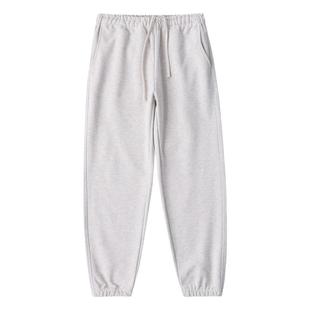 480g浅花灰碳素磨毛紧密手抓一体绒保暖卫裤 纯色简约柔软束脚裤