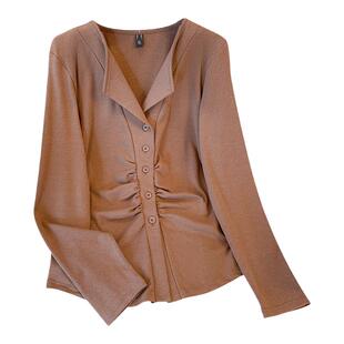 大码女装秋季新款2025上衣200斤胖mm时尚气质针织衫深v领显瘦遮肚