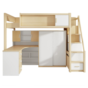 儿童上床下桌带衣柜成人多功能组合小户型省空间高低双层高架床