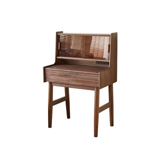 黑胡桃木实木梳妆台卧室化妆桌中古风伸缩斗柜一体家用简约梳妆柜