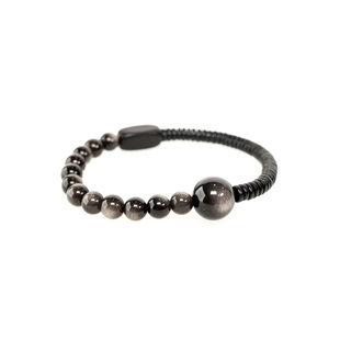 曲尾花原创个性银曜石黑檀木质小珠子手链男 复古百搭单圈手串女