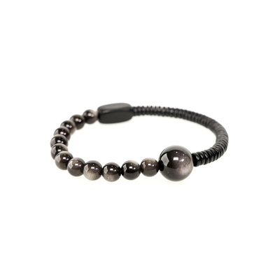 曲尾花银曜石黑檀木小珠子手链