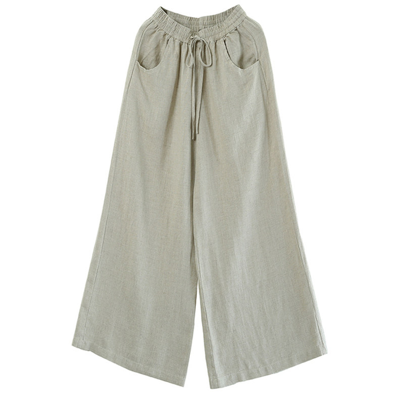 早春夏季新款棉麻女裤大码显瘦阔腿裤高腰拖地裤直筒长裤亚麻裤子