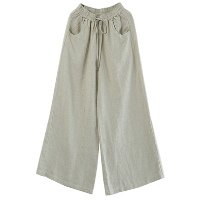 亚麻裤子女高腰加长阔腿裤