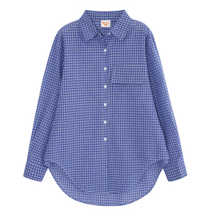 YUZI大码蓝格衬衫韩系宽松显瘦遮肉微胖mm200斤春季外搭通勤上衣
