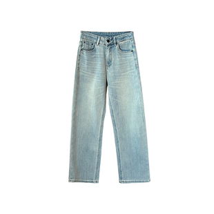 神仙版型~大长腿!四面弹浅蓝色窄版阔腿裤2026春宽松高腰牛仔裤