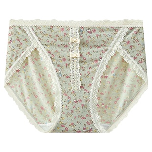 秘语内裤女新款中腰透气抗菌提花无痕蕾丝边羊莫绒高开叉三角短裤