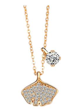 满钻扇形银杏叶子单吊坠锁骨链