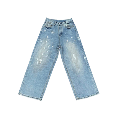 【高端】AC正确1981m水洗手绘漆泼墨宽松牛仔裤情侣款baggy直筒裤