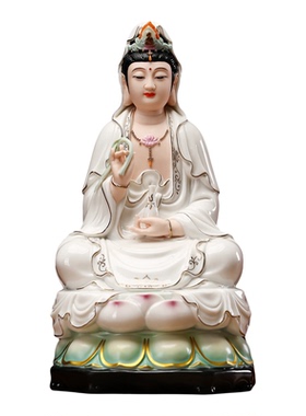 古莲观世音菩萨像陶瓷佛像供奉摆件观音坐莲神像家用合家平安