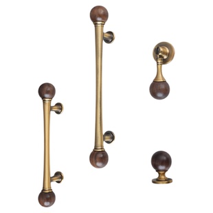 中古风胡桃木复古拉手金色法式衣柜橱柜抽屉柜门圆球实木长把手