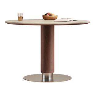 中古风实木餐桌圆形家用小户型饭桌设计师款现代简约洞石岩板餐桌