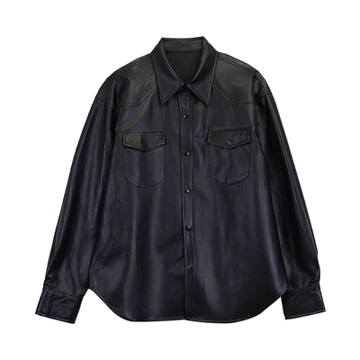 Hualun春季长袖pu皮衬衣外套