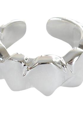 无怯通体925纯银极简岩石戒指