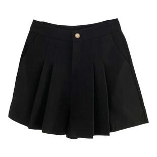 黑色百褶裙裤女夏休闲西装短裤高腰a字阔腿裤显瘦百搭防走光裤裙