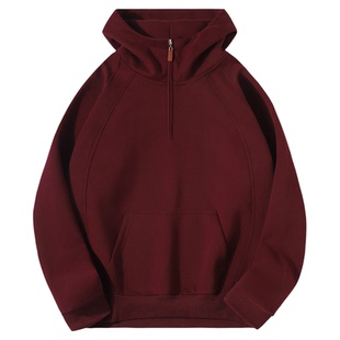 超显白の酒红色！高领半拉链连帽卫衣小众宽松少年感帽衫男女款春