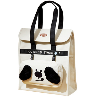 黑白小狗补习袋牛津布手提袋儿童拎书袋小学生女孩书包补习包初中帆布包手提包美术袋补课作业书袋收纳袋男孩