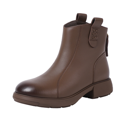 哈森时尚舒适真皮厚底时装靴V口显瘦女短靴冬新款HWA250125