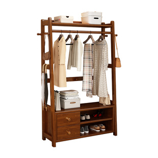 实木衣帽架鞋柜一体家用入户门口多层鞋架卧室小型多功能挂衣架子