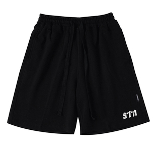 STA基础字体发泡印花休闲运动短裤子男新款美式夏季潮牌宽松重磅