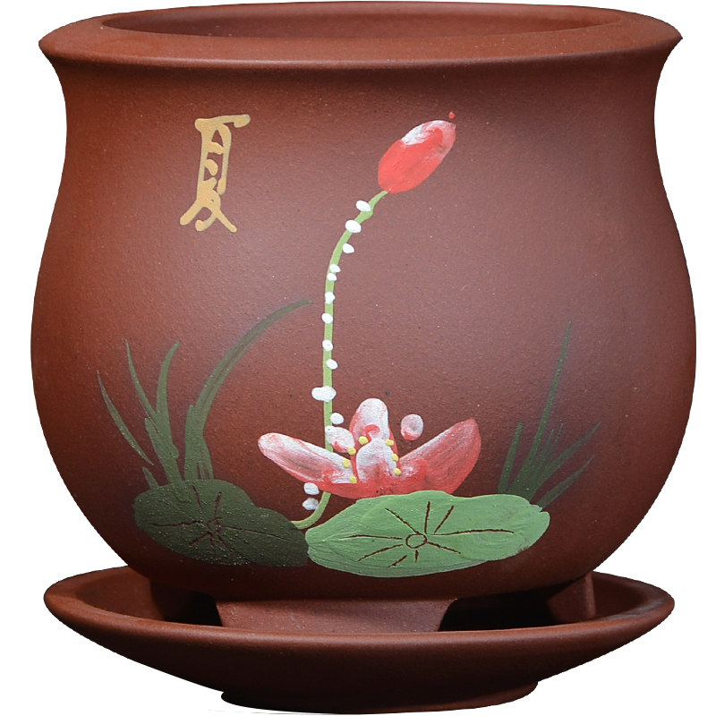 陶瓷带托盘文竹春兰花多肉盆
