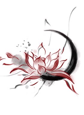 月亮与莲花纹身贴她画防水