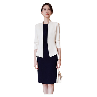 诗璐雅气质职业连衣裙主持人美容院经理职业装西装外套长袖两件套