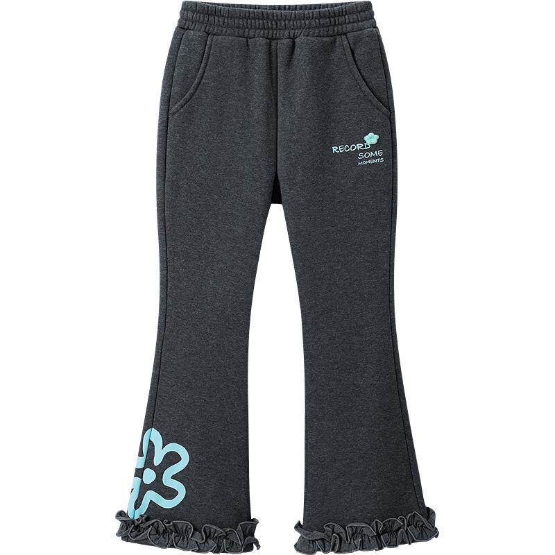 MINIPEACE太平鸟童装女童喇叭裤冬季加绒儿童卫裤女宝花朵长裤