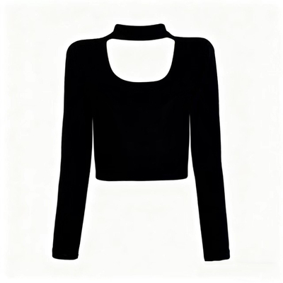 纯色大U领露锁骨短款修身T恤女秋