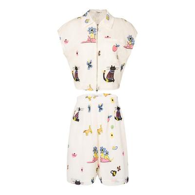 tanni休闲印花上衣短裤亲子套装