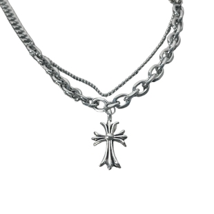 CHEALIMPID/.十字架双层街头钛钢项链小众设计百搭时尚欧美潮男女