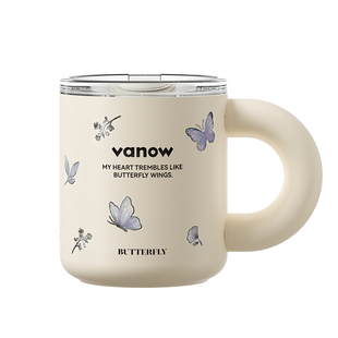 Vanow蝴蝶咖啡马克杯带盖女生高颜值2026新款316不锈钢泡茶水杯子