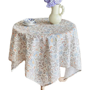 英式花海餐桌布复古田园风轻奢棉麻桌布法式高级感圆桌台布盖布
