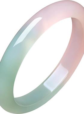 周六福春彩浅粉绿玉髓手镯宽条新中式国风本命年礼物送妈妈