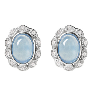 宫里上新天然海蓝宝纯银耳钉