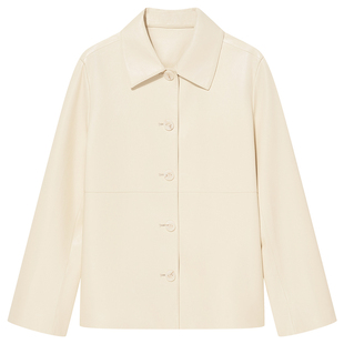 COVERINS浅黄色PU皮衣外套女短款翻领夹克2026春季新款CC36110100