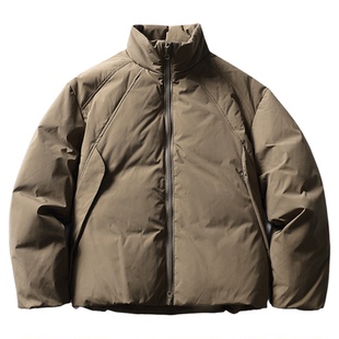 卡其色高充绒量加厚羽绒服男生冬季立领日系复古轻薄羽绒外套男
