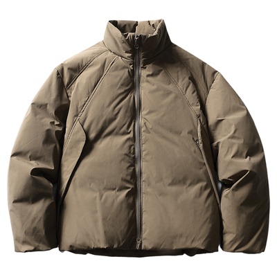 卡其色高充绒量加厚羽绒服男生冬季立领日系复古轻薄羽绒外套男