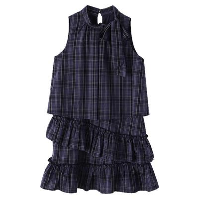 夕蒙2026夏韩系气质裙子小个子设计感小众独特无袖格纹连衣裙