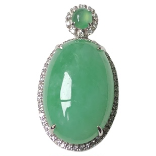 大艺珠宝 18k金镶钻满绿翡翠蛋面挂件 缅甸天然翡翠A货玉石吊坠女
